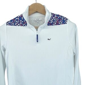 Vineyard Vines 1/4 Zip White Star Print Shoulder Pullover Sweatshirt Women's XS
